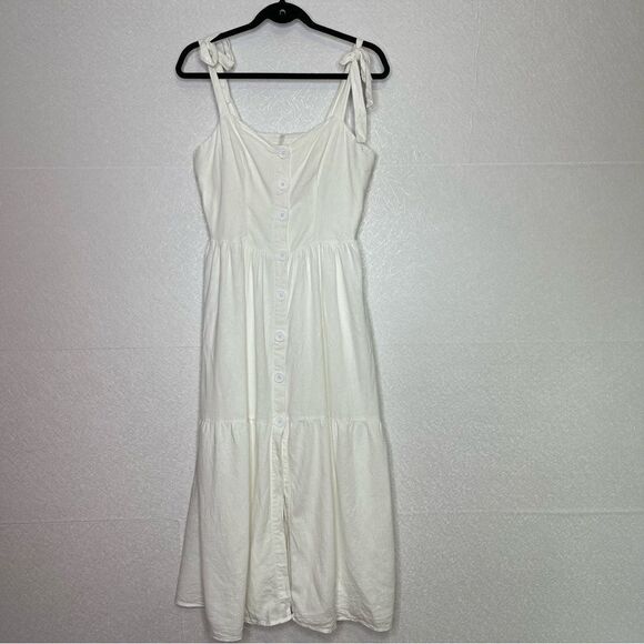 Urban Outfitters Positano Tie Shoulder Button Front Linen Dress L - Picture 3 of 6